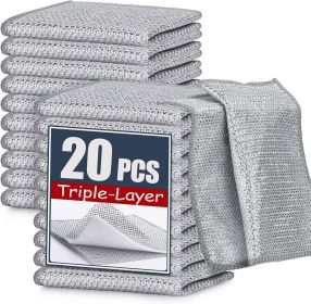 20 Pcs New Upgrade Steel Wire Dishcloth,Triple-Layer Steel Wire Cleaning Cloth,Powerful Cleaning Non-Scratch Wire Dishcloth Rag for Cookware, Sinks