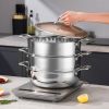 SOGA 3-Tier 32cm Heavy-Duty Stainless Steel Food Steamer – Stackable Vegetable Pot with Glass Lid, Multi-Layer Pan Insert for Healthy Cooking