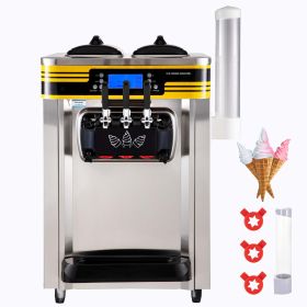 Commercial Ice Cream Maker, 22-30L/H Yield, 2350W Countertop Soft Serve Machine with 2x6L Hopper 2L Cylinder LCD Panel Puffing Shortage Alarm