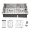 33x19x10" Undermount Double Bowl(60/40) Kitchen Sink - 16 Gauge with Two 10" Deep Basin