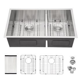 33x19x10" Undermount Double Bowl(60/40) Kitchen Sink - 16 Gauge with Two 10" Deep Basin