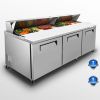 Orikool 72 IN Commercial Refrigerators Sandwich&Salad Prep Table with a Butcher Block Cutting Board, Protection Lid, Cold Storage, ETL Certified