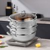 SOGA 3-Tier 32cm Heavy-Duty Stainless Steel Food Steamer – Stackable Vegetable Pot with Glass Lid, Multi-Layer Pan Insert for Healthy Cooking