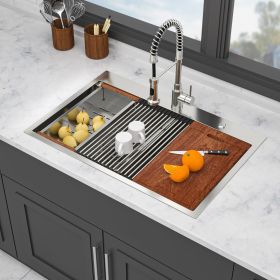 Topmount Drop-in Kitchen Double Sink (50/50) - 16 Gauge with Two 10" Deep Basins, Brushed Nickel (size: 36" Brushed Nickel + Stainless Steel)